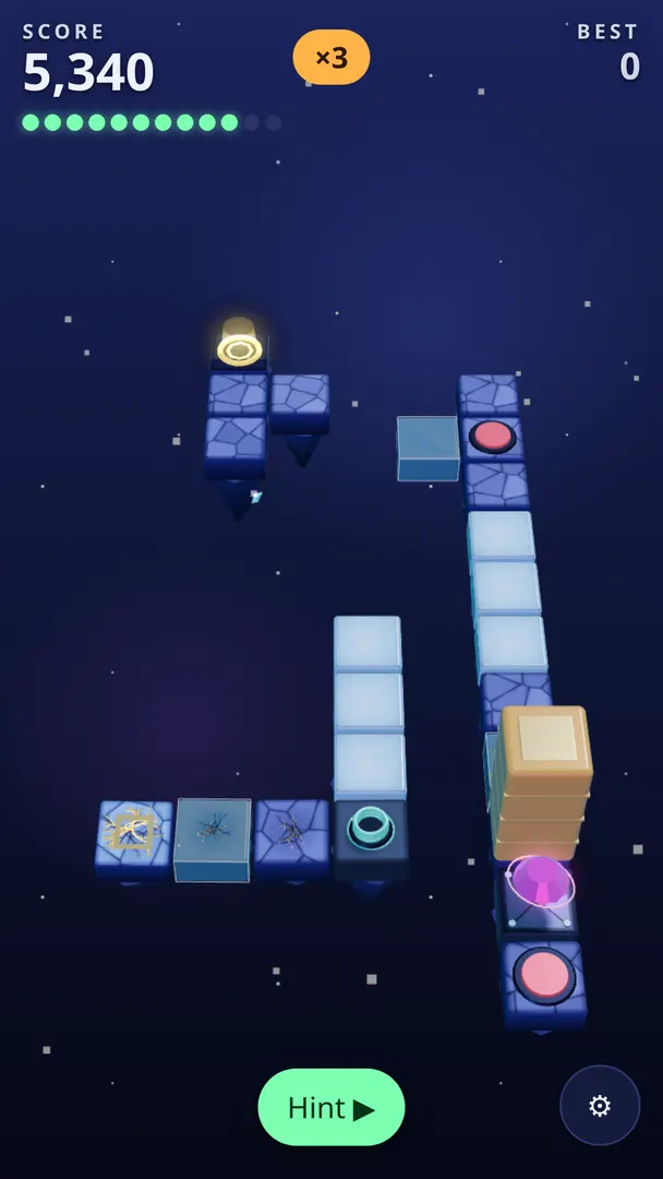 A night sky at 5,340 points, with ice tiles, switches and bridges.