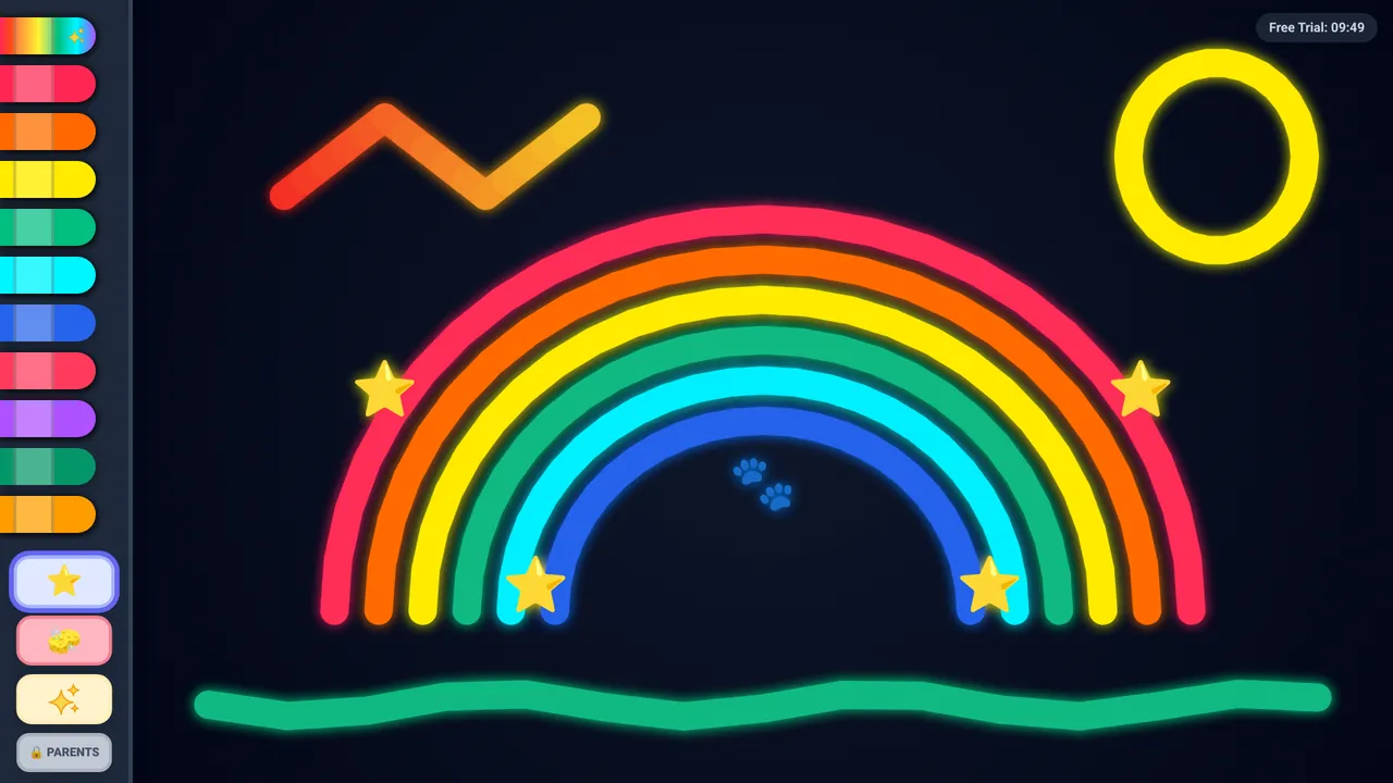 The same rainbow glowing on the dark night page, on a tablet.